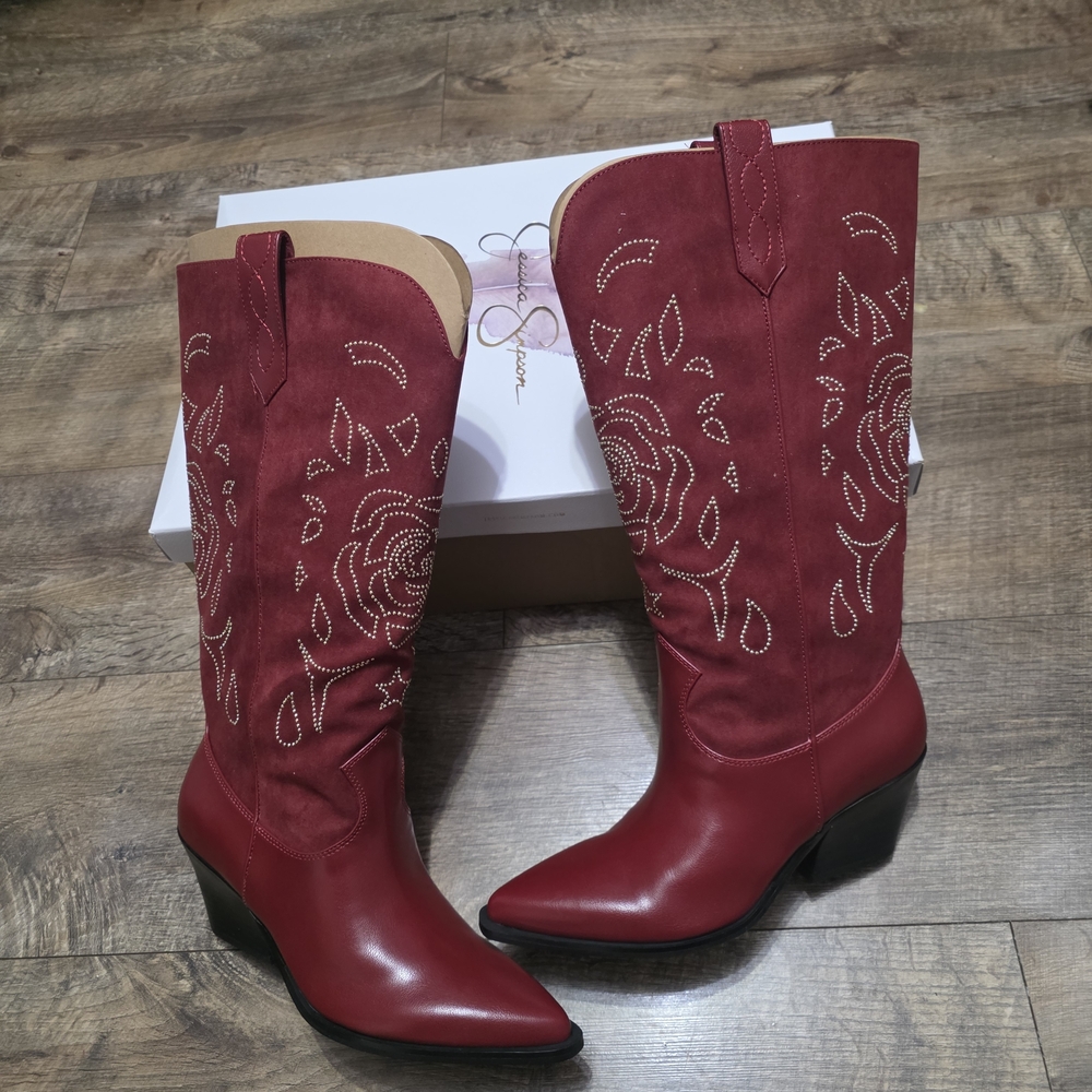 Jessica Simpson Zodra Red Embroidered Western Women's Size 8.5 Wide Boots - Picture 9 of 14